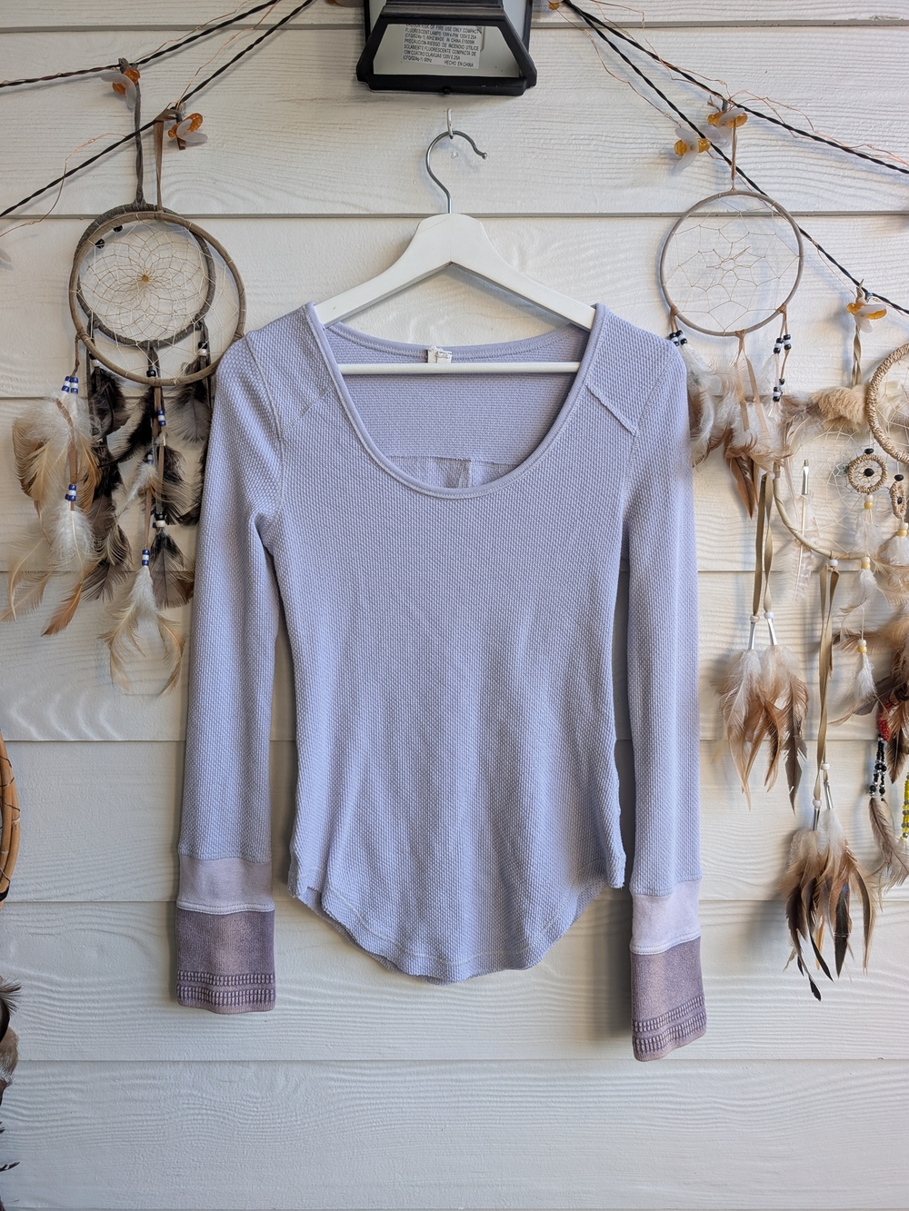 We The Free Light Lavender Long-Sleeve Scoop Neck Thermal Top M